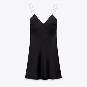 NWOT Black Chain Strap Satin Effect Dress, L
